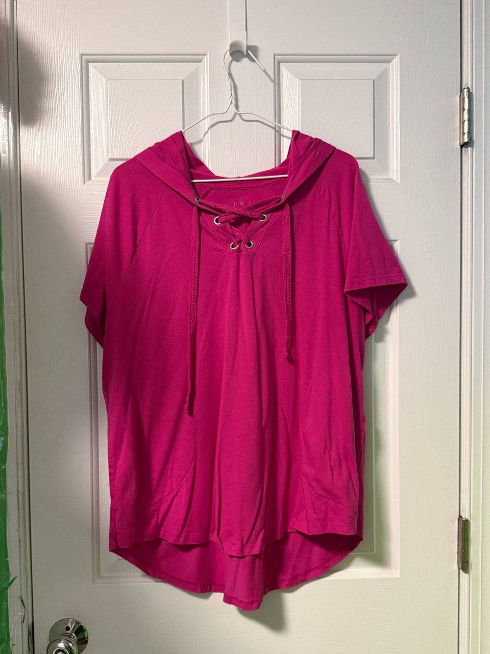 LIVI Active Women's Lace-Up Short Sleeve Hoodie Tunic Top (18/20, Pink)